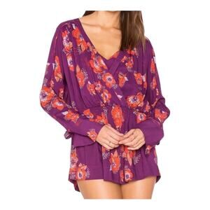 Free People Layered Purple & Orange Floral Tunic sz small